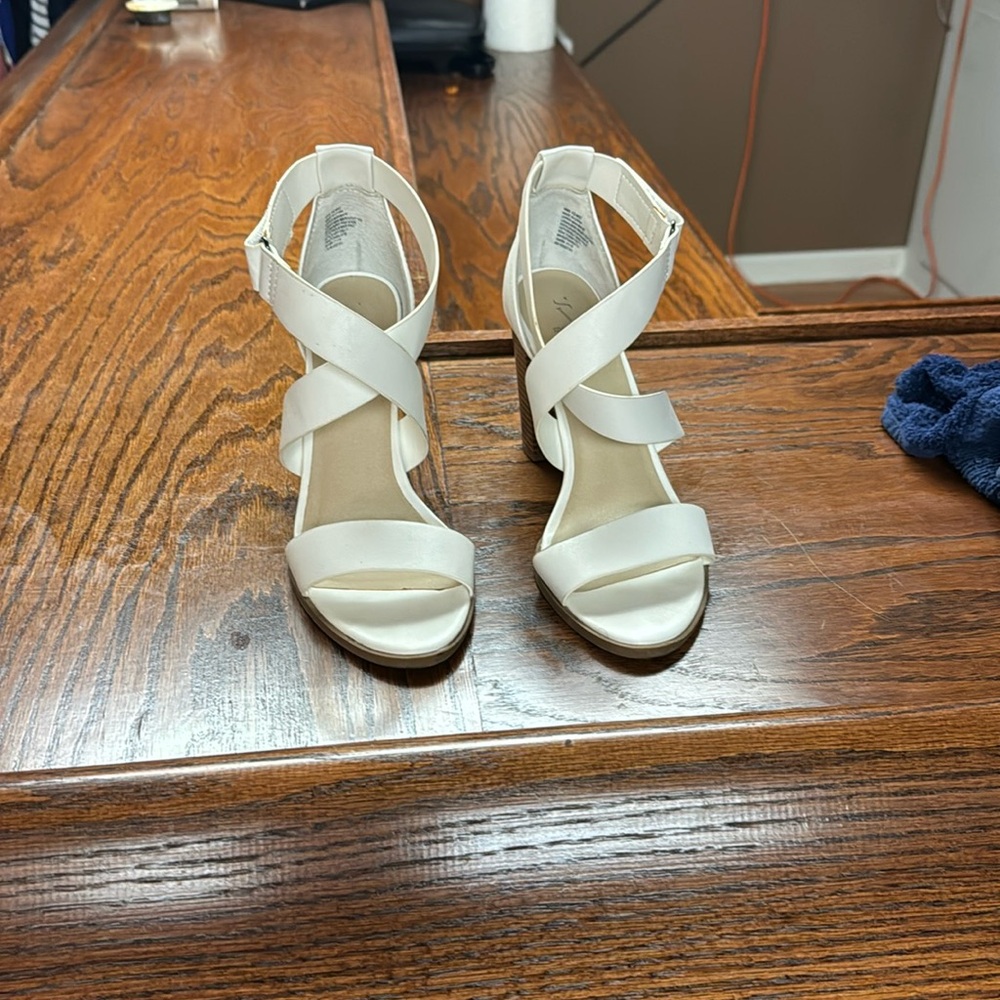 White blocked heel sandals